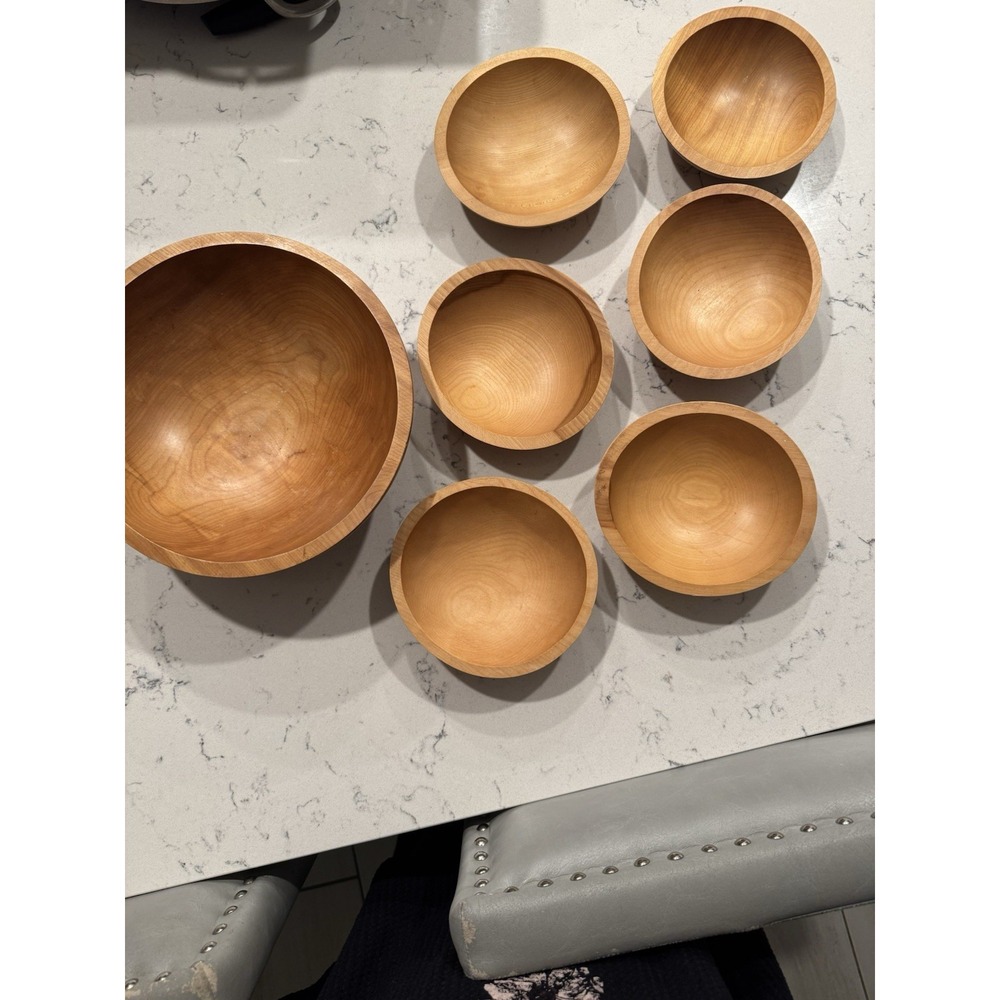 Baribocraft Canada Wooden Salad Bowl Set 10" Bowl and 6 Small 5.5" Bowls